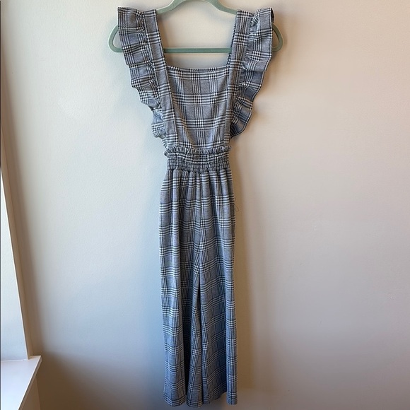 Pants - London Rose Plaid Ruffle Sleeve romper jumpsuit